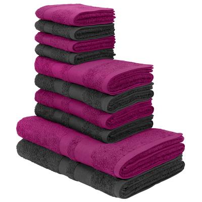 Handtuch Set MY HOME "Vanessa, 10-tlg Handtuch-Set, in Standard- und Premium-Qualität, weich", rot (beere anthrazit), 10 tlg., Standard (420g/m²), Walkfrottee, Walkfrottee, Obermaterial: 100% Baumwolle, Handtuch-Sets, 100% Baumwolle, Duschtücher,... Image