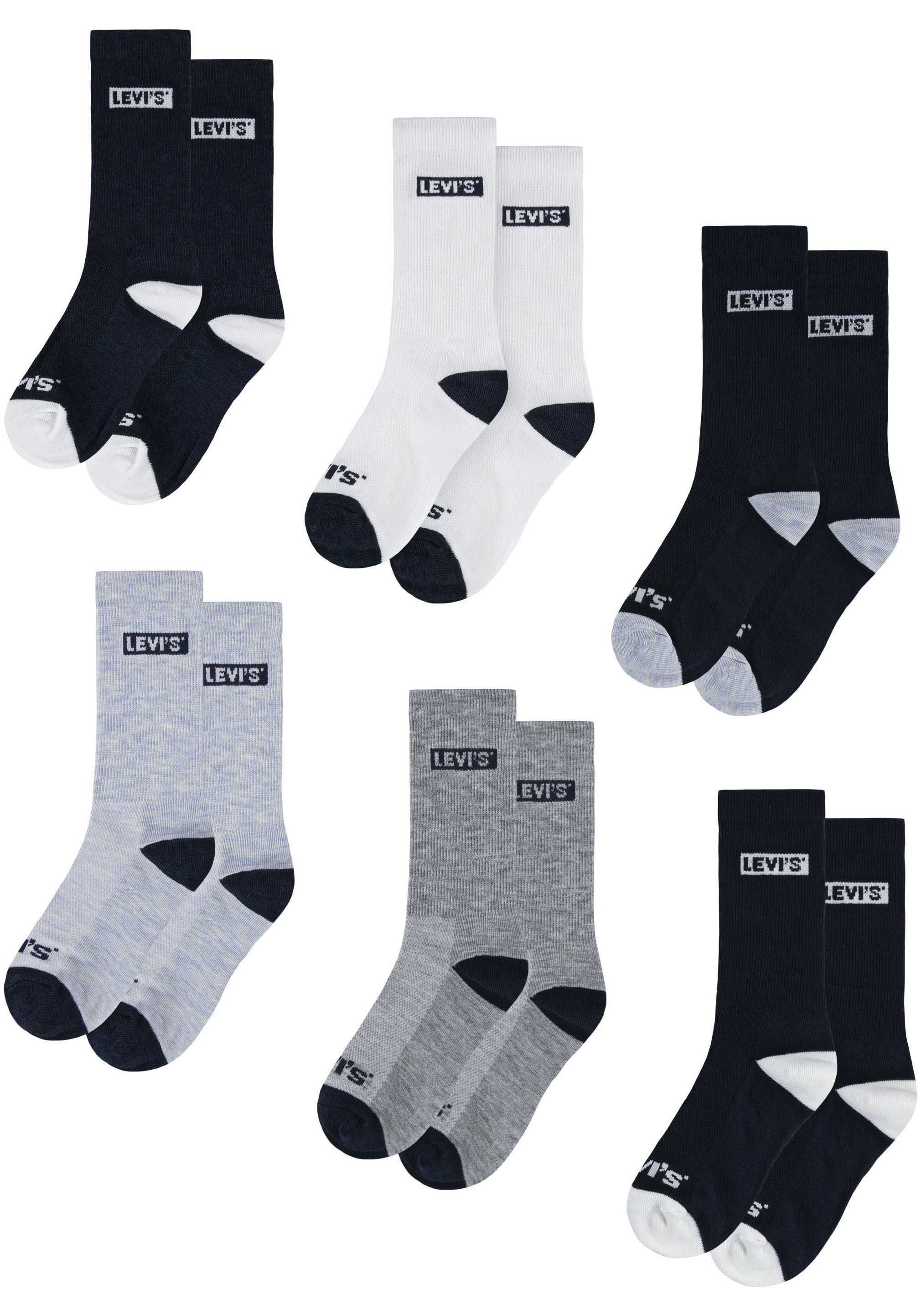 Socken LEVI'S KIDS "LHN BOX TAB HIGH CUT 6PK", Baby, Gr. 4 (23,5/26,5), blau (marineblaus), Materialmix, elastisch, Socken, UNISEX Image