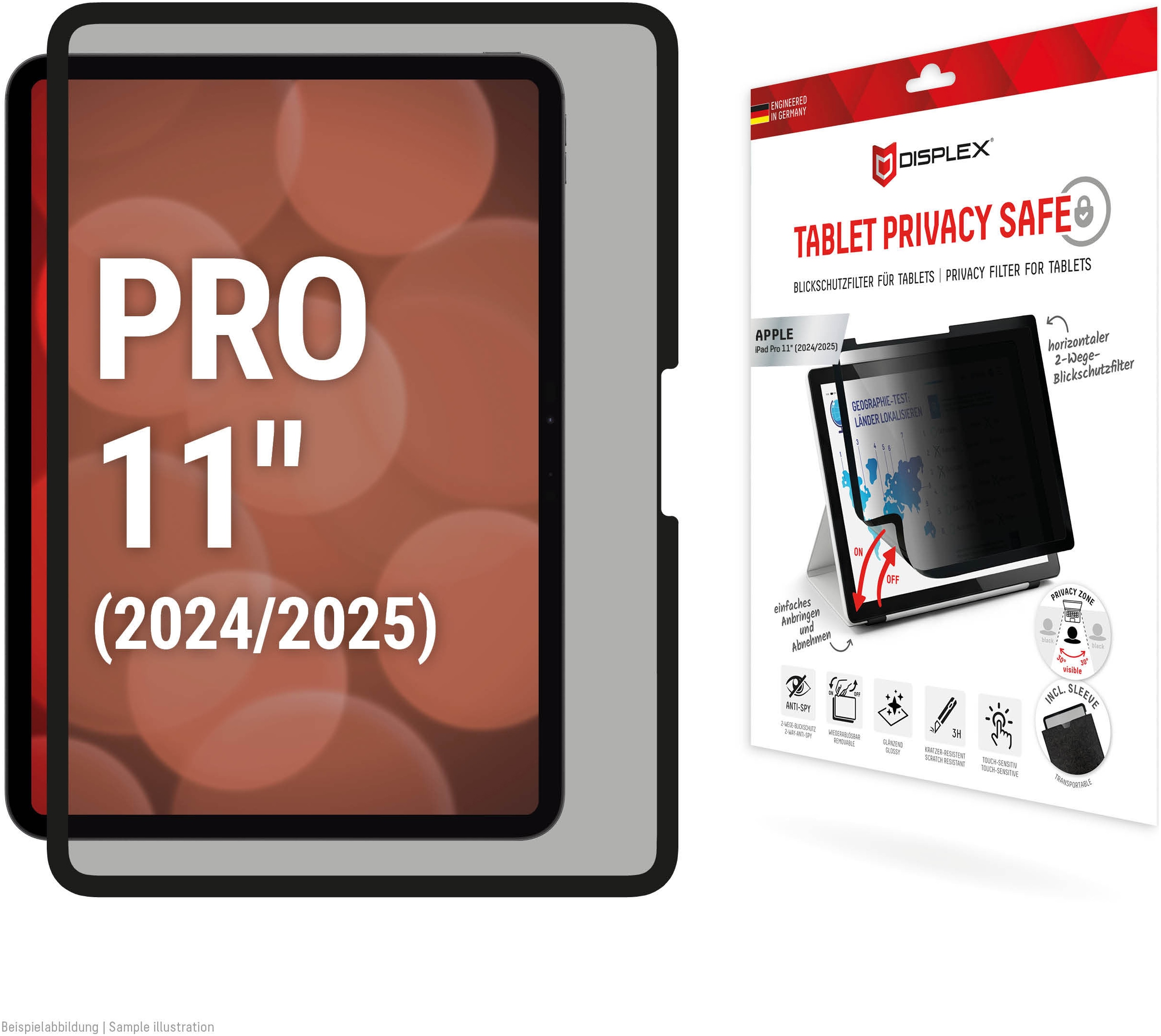DISPLEX Displayschutzfolie "Tablet Privacy Safe", schwarz, B:25,2cm H:0,8cm T:32,2mm, Displayfolien, Blickschutzfolie, Schutzfolie, Bildschirmschutz, kratz- & stoßfest