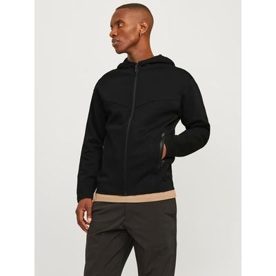 Sweatjacke JACK & JONES "JCOFUSION SWEAT ZIP HOOD NOOS", Herren, Gr. XS, schwarz, angeraute Sweatware, Obermaterial: 58% Polyester, 42% Baumwolle, unifarben, modisch, regular fit hüftlang, Rundhals, Langarm Rippbündchen, Sweatjacken Image