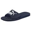 Badesandale PUMA "PURECAT", Gr. 46, blau (peacoat, weiß), Synthetik, sportlich, Schuhe Badelatschen Pantolette