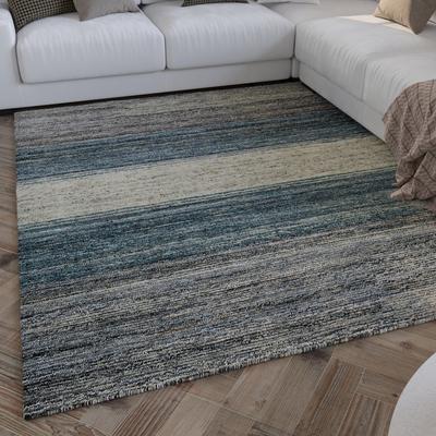 Teppich WECON HOME "Hamptons TWENTYFOUR", grau (grau blau), B:80cm H:10mm L:230cm, Polyester, Teppiche, Läufer, Kurzflor, Wohnzimmer, Schlafzimmer, elegant, robust, Streifen Image
