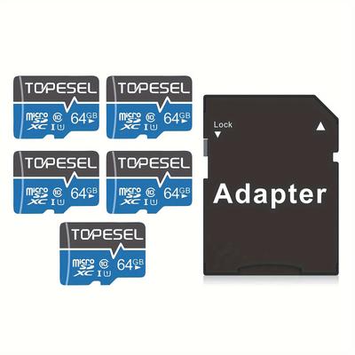 TEMU Topesel 10pcs Of 64gb/32gb/16gb Cards With Adapter Class 10 U1 Storage Cards For Smartphones, Tablets, Cameras, Dash Cams, Security Cameras, , Blue Image