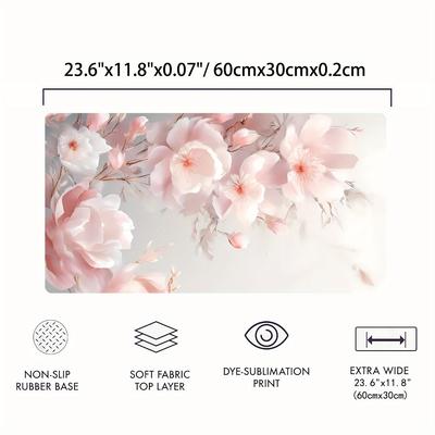 TEMU 1pc Elegant Cherry Large Gaming Mouse Pad, Rectangular Rubber Desk Mat With , Non-slip Waterproof Office Mouse Pad For Daily Use Image