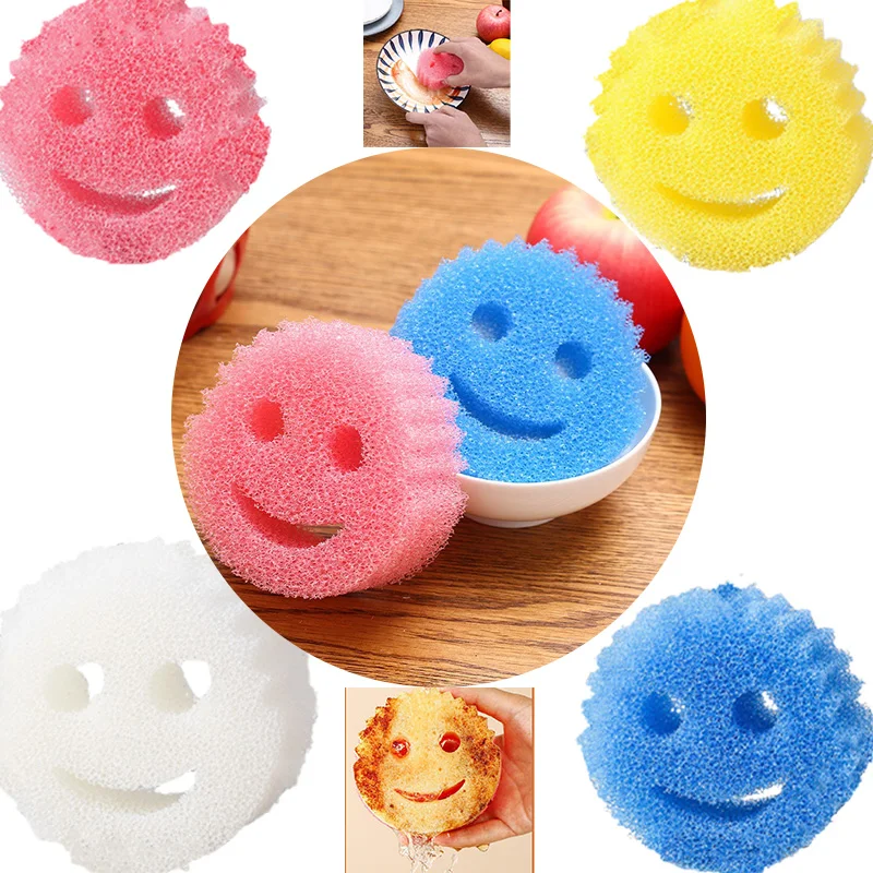 Schwamm Küche Lächelnder Schwamm Geschirr Schwamm Tuch Starke Scheuer Pad Haushalt Küche Bad Reinigung Wischen Spongesclean Image
