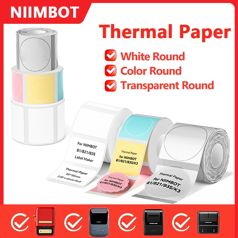 Niimbot Thermo-Etikett, selbstklebend, ölbeständig, transparent/weiß/rund/farbiger Aufkleber für Niimbot B21 B1 B3S Etikettenmaschinendruck Image