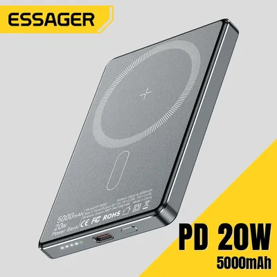 Essager Dünne kabellose Powerbank, magnetisch, 20 W, 5000 mAh, tragbar, Schnellladung, externer Akku für Magsafe, für iPhone 16, 15, 14, 13 Image