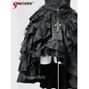 Women's Dark Gothic Vintage Black Lace Stitching Irregular Skirt Women's Slim Fit Short Sleeve Lolita Shirt Y2k Necklace 2024