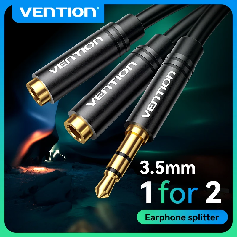 Vention Aux-Kabel, 3,5-Klinkenkabel, Kopfhörer-Splitter, Audio-Splitter, 3,5-Kabel, Stecker auf Buchse, Doppelbuchse für Laptop-Lautsprecher Image