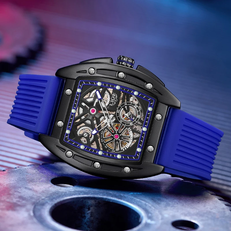 LIGE Mechanische Armbanduhren Luxus Männer Uhren Business Platz Silikon Armband Mode Automatische Uhr 50M Wasserdichte Männliche Uhr Image