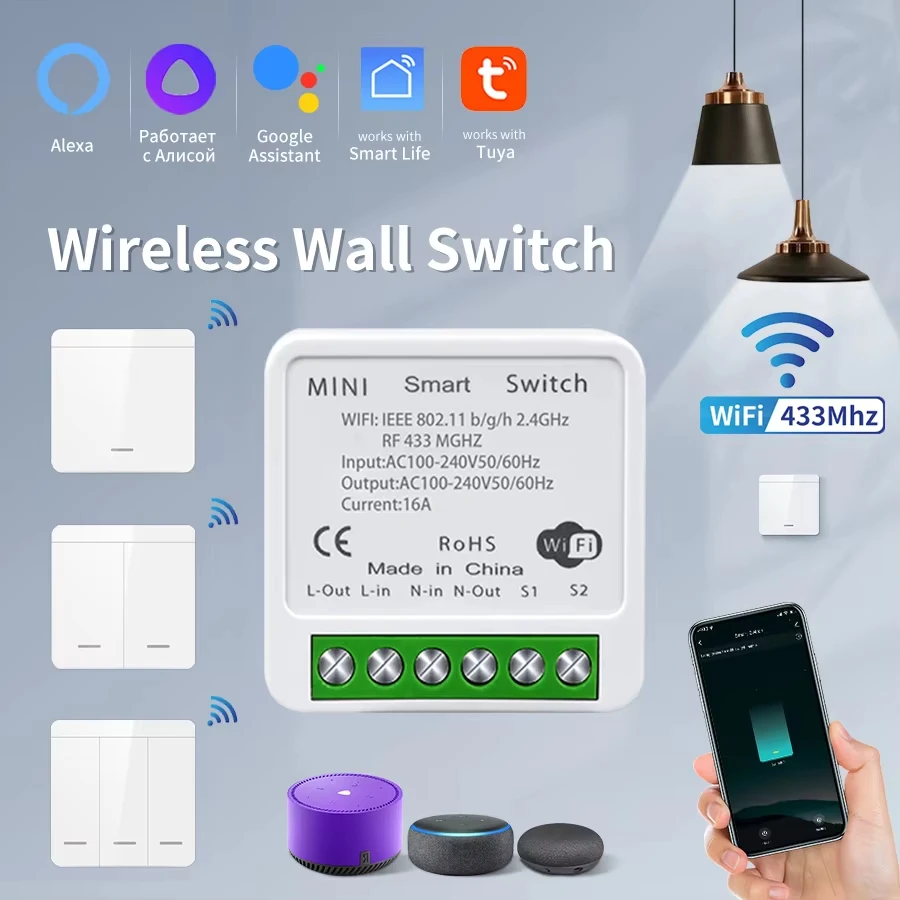 Tuya Smart WiFi Schalter Für Beleuchtung RF 433MHz Drahtlose Schalter Smart Leben APP Voice Control Arbeit Mit Alexa Google hause Alice Image