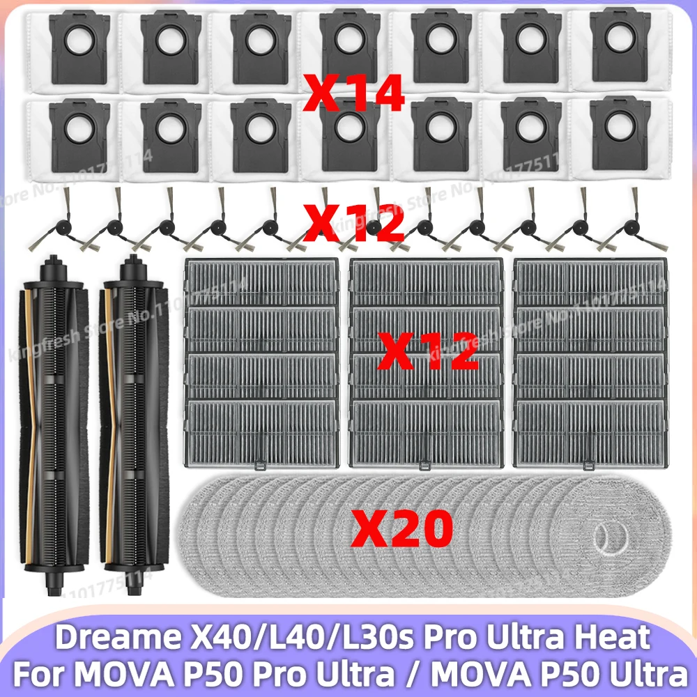 Passend für (MOVA P50 PRO ULTRA / MOVA P50 Ultra, Dreame X40 Ultra / Dreame L40 Ultra /L30s Pro Ultra Heat, MOVA P10 PRO ULTRA) Staubsaugerteile Hauptrolle Tricut Seitenbürste Filter Wischtuch Image