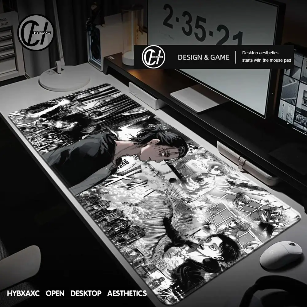 1000x500 Schwarz Und Weiß Manga Mauspad PC Eren Yeager Gamer Schrank Mousepad Laptop Schreibtisch Matte Japan Anime Gaming Tastatur Matte