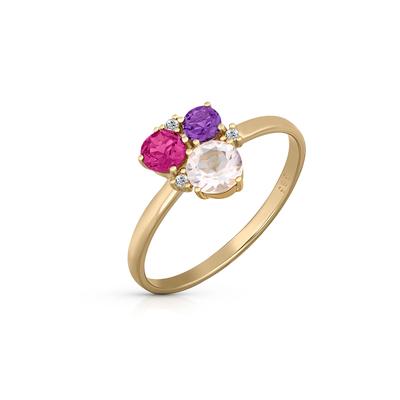 Fingerring OROLINO "Gold 585 mit Rosaquartz Amethyst Rhodolith Brillant" Gr. 19, gelb (gelb, rosa), Fingerringe, Damen, 