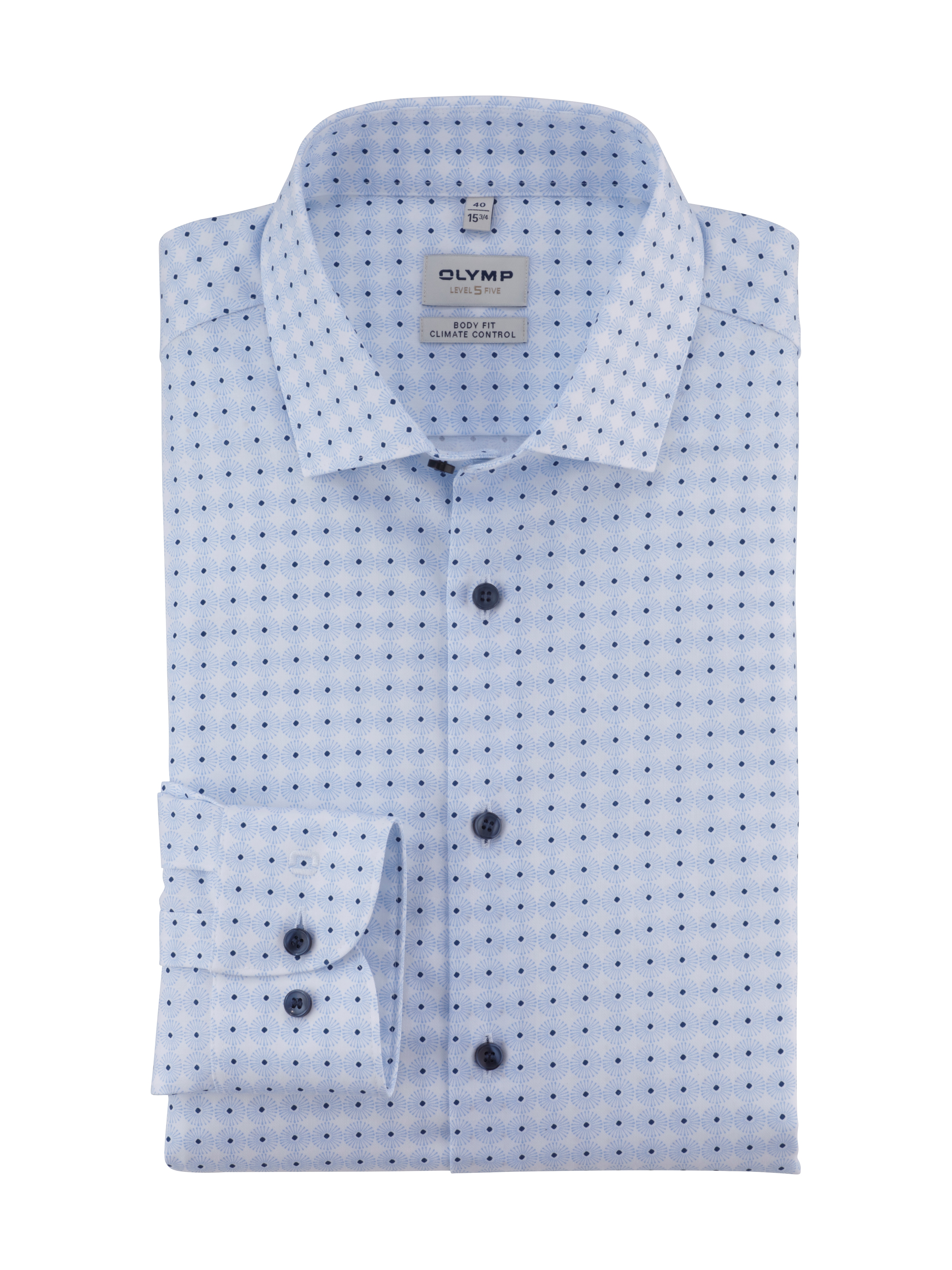 Businesshemd OLYMP "24/7 - Level 5 - Climate Control", Herren, Gr. 42, N-Gr, blau (bleu), Web, Obermaterial: 64% Baumwolle, 27% Polyester, 9% Elasthan, körpernah, Manschette, Hemden, modisch gemustert