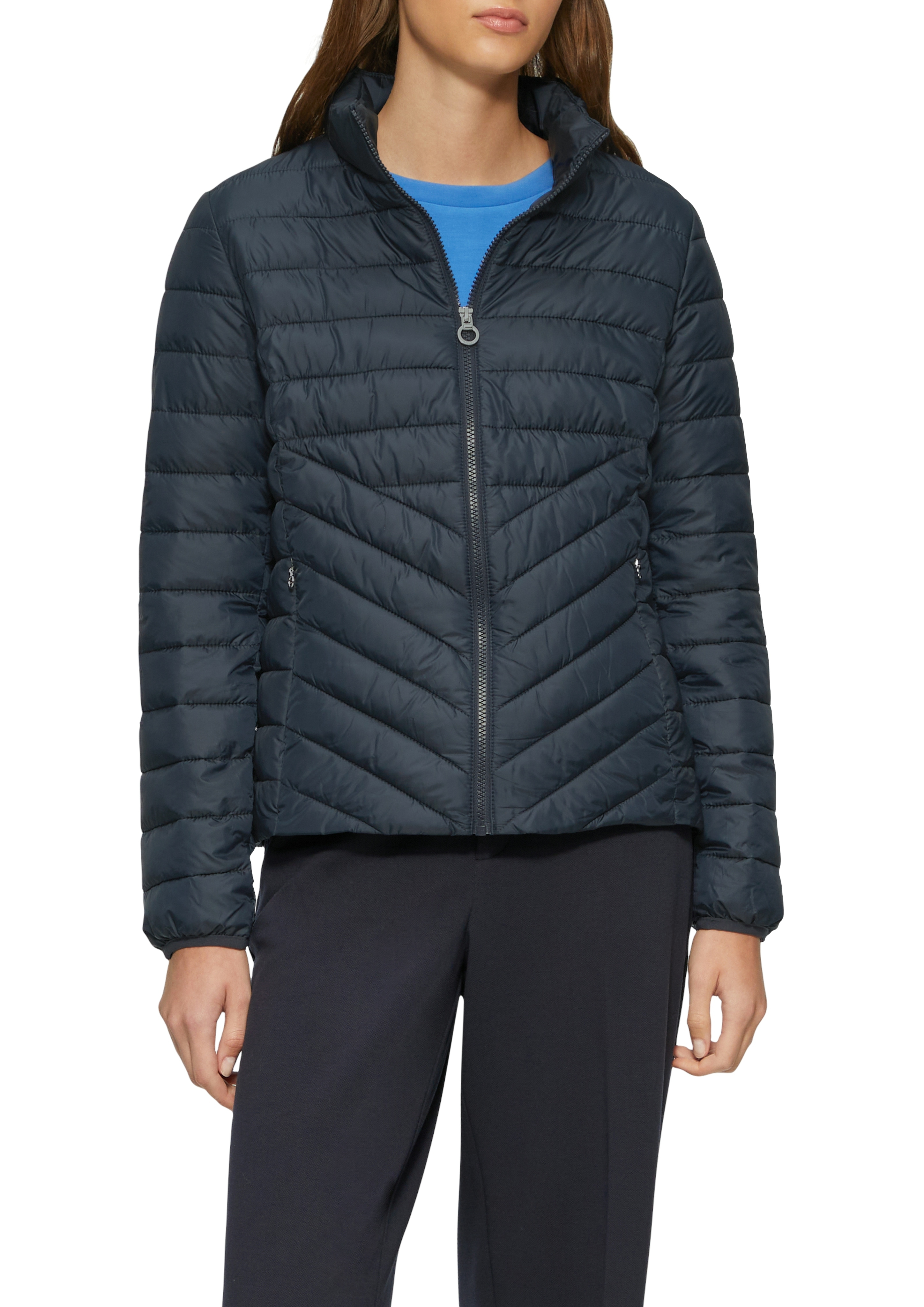 Outdoorjacke S.OLIVER, Damen, Gr. 40, blau (navy), Obermaterial: 100% Polyester. Futter: 100% Polyester, Strukturmuster, regular fit taillenbedeckt, elastischer Bund, Jacken Outdoorjacke, mit Strukturmuster
