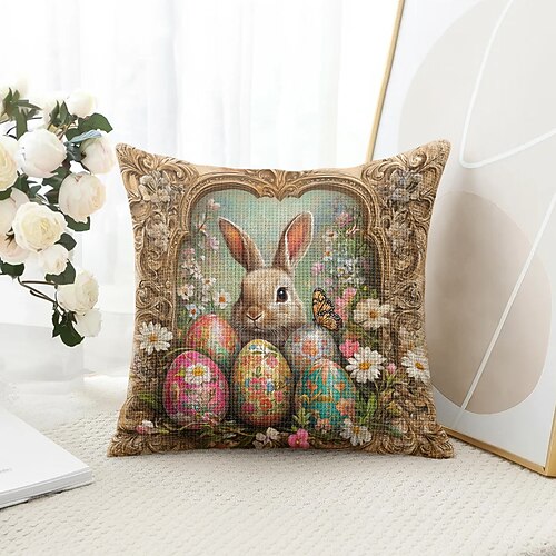 Oster Dekorative Wurfkissenbezug 1PC Hase Eier Weicher quadratischer Sofakissenbezug Kissenbezug für Schlafzimmer Wohnzimmer Sofa Stuhl Image
