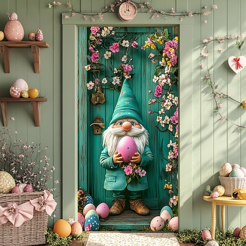 Türdekorationen Türabdeckungen Zwerge Eier Türteppich Türvorhang Dekoration Hintergrund Innen/Außen Türbanner für die Haustür Bauernhaus Image