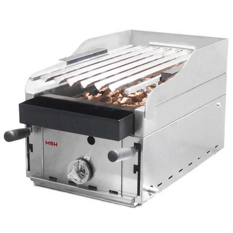 MBH - MAQUINARIA BAR HOSTELERIA MBH - Professioneller Gas Lavasteingrill 35 cm. Industrie-Grill mit Edelstahl-Grill und Lätzchen für Bar, Restaurant und Catering. Image