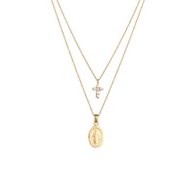 Elli Layer Marienbild Kreuz Zirkonia Weiß 925 Sterling Silver goldfarben Damen Image