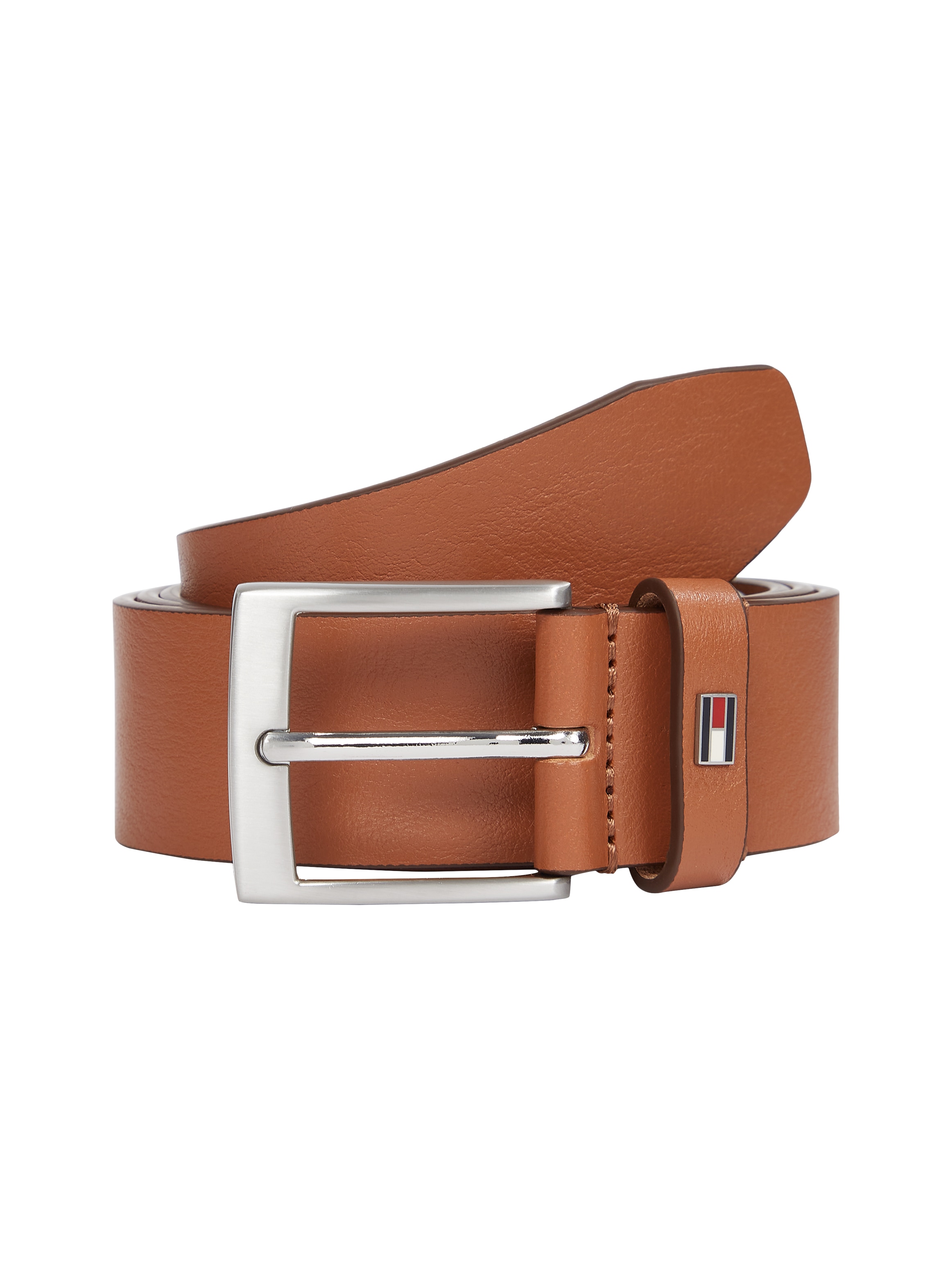 Ledergürtel TOMMY HILFIGER "ADAN 3.5 cm breit EXT", Herren, Gr. 100, braun (cognac), Rindsleder, unifarben, Gürtel Ledergürtel, Metalllogopatch, Einfachdornschnalle