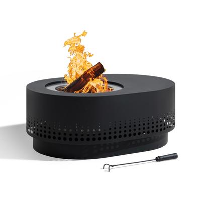 Sunjoy 38 In Outdoor Portable Wood Burning Fireplace Smokeless Fire Pit with PVC Cover and Fire Poker