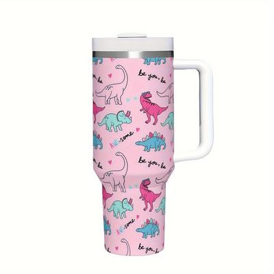 TEMU 1pc Cartoon Dinosaur 40oz Insulated Stainless Steel With Handle And Straw - Bpa-free, Hot And Cold Beverages, Ideal Gift For Image