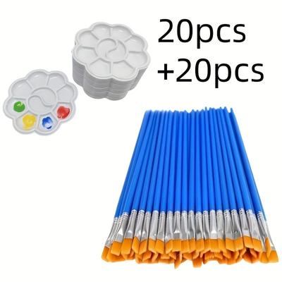 TEMU A Set Of 20 Brushes And 20 Mini Palettes, Featuring Pointed And Flat Brushes For Creative Artists. Image
