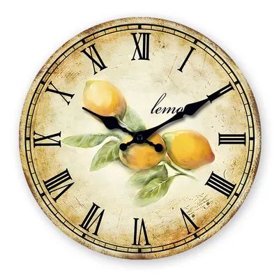 Retro Style Roman Numeral and Lemon Pattern Wooden Wall Clock Living Room Bedroom Kitchen Home Decoration Wall Clock Silent Quartz Clock Holiday Gift 10 Inches 12 Inches 14 Inches 16inch (Without