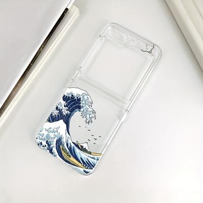 TEMU For Galaxy Z Flip6 / Z Flip5 5g Mobile Phone Case Transparent Pc Hard Anti-fall Thin Wave Pattern