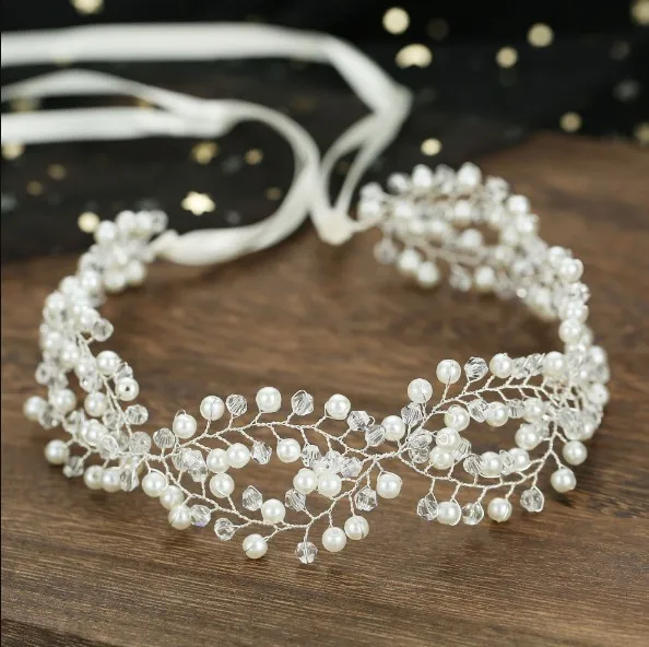 Silber Farbe Mode Perle Haar Bands Reben Handgemachte Kupfer Kristall Stirnbänder Für Hochzeit Haar-Zubehör Frauen Schmuck Image