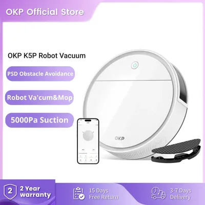 OKP K5P Roboterstaubsauger, 5000 Pa, 180 Minuten, WLAN/App, selbstaufladend, perfekt für Hartböden, Image