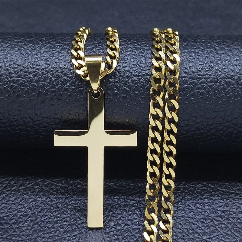 Christian Hip Hop Edelstahl Jesus Kreuz Kette Halskette für Frauen Männer Gold Farbe Aussage Halskette Schmuck collier croix