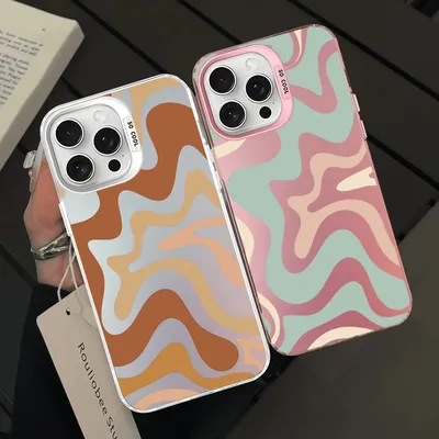 Liquid Swirl Abstract Pattern In Beige And Sage Green Phone Case IPhone 16 15 Pro Max Case 14 Plus 13 12 11 Color Silver Case