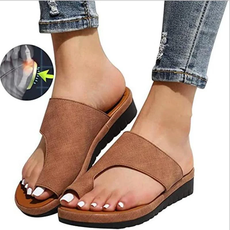 Frauen Sommer Sandalen Bequeme Plattform Flache Schuhe Sohle Damen Casual Weiche Big Toe Fuß Sandale Orthopädische Bunion Corrector Hausschuhe Image