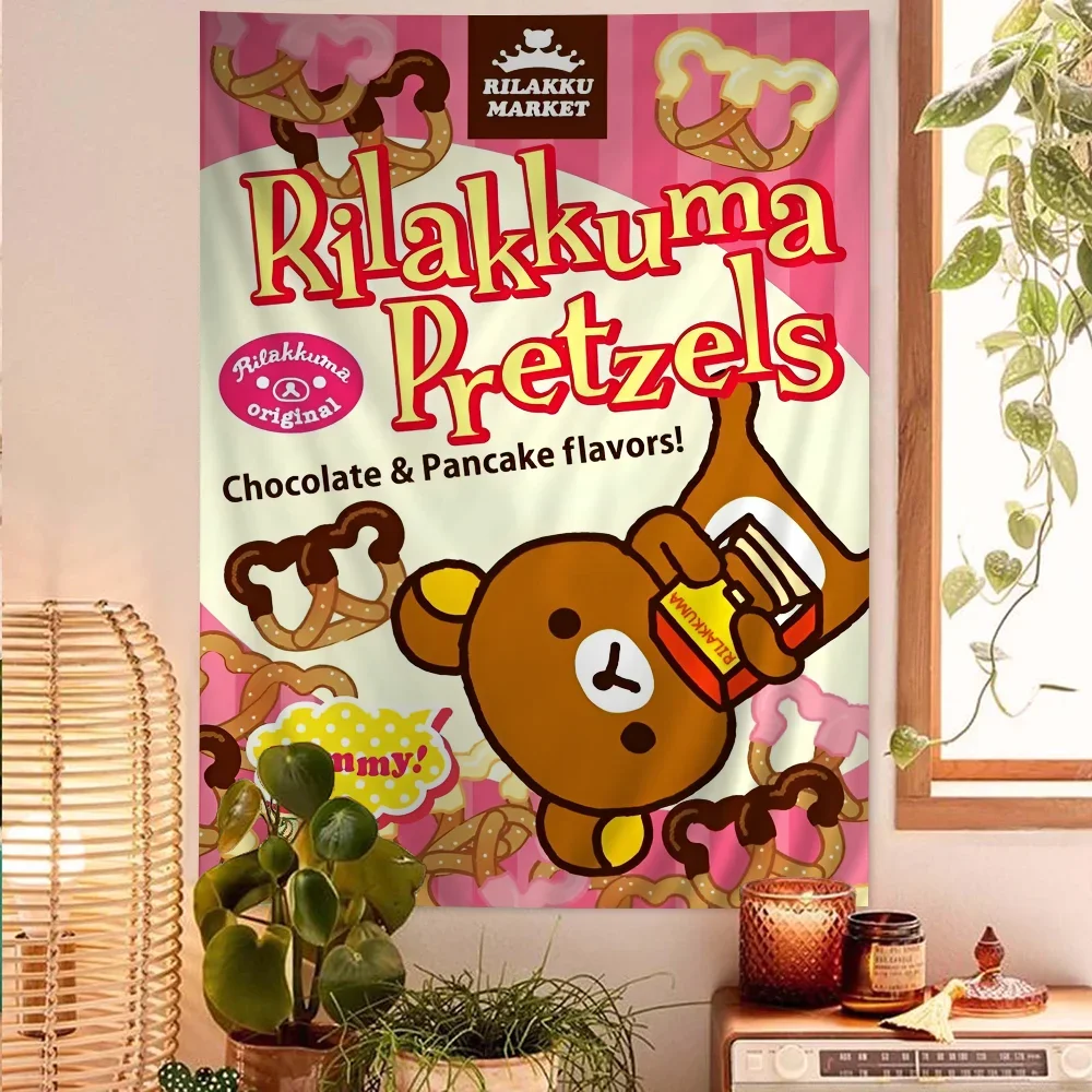 Japan Anime Cartoon Rilakkuma Printed Large Wall Tapestry Art Science Fiction Room Home Decor Decor Blanket Image