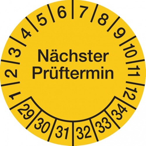 König Werbeanlagen Dreifke® Prüfplakette, Nächster Prüftermin, Folie, gelb/schwarz, - 60 mm Folie selbstklebend Image