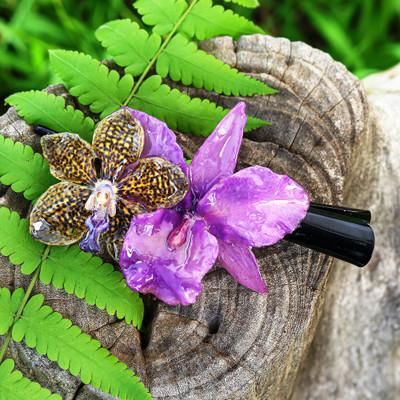 'Spring-Inspired Yellow and Purple Orchid Flower Hair Clip'