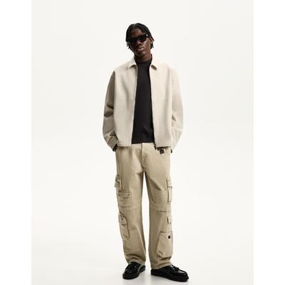 Bershka Multi-Cargo Baggy Trousers Men 28 Sand