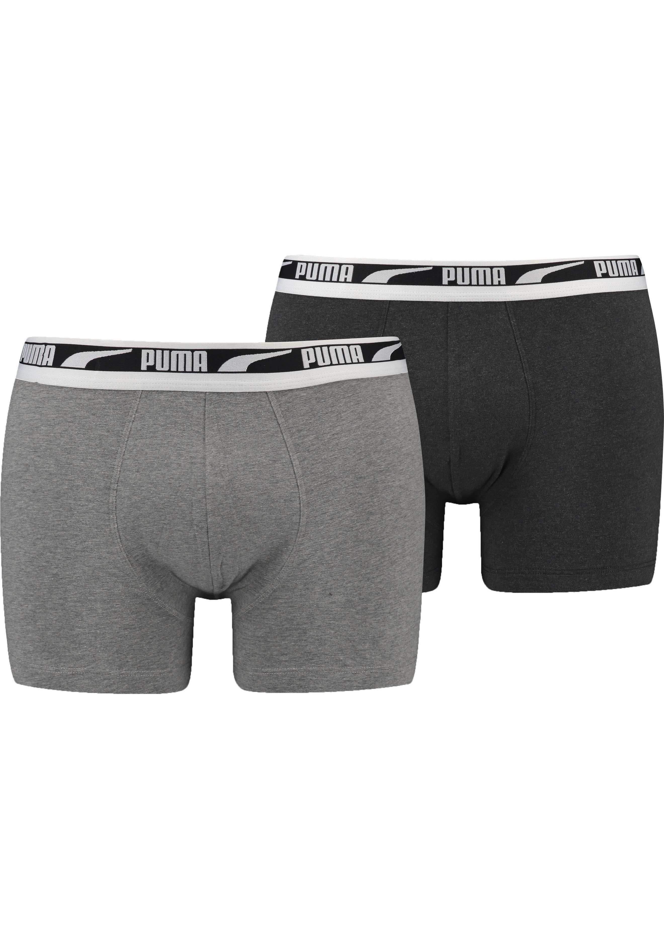 Boxershorts PUMA "MEN MULTI LOGO BOXER 2P", Herren, Gr. L, grau (grau melange), Obermaterial: 95% Baumwolle, 5% Elasthan, meliert, eng, Unterhosen, Komfortbund Image
