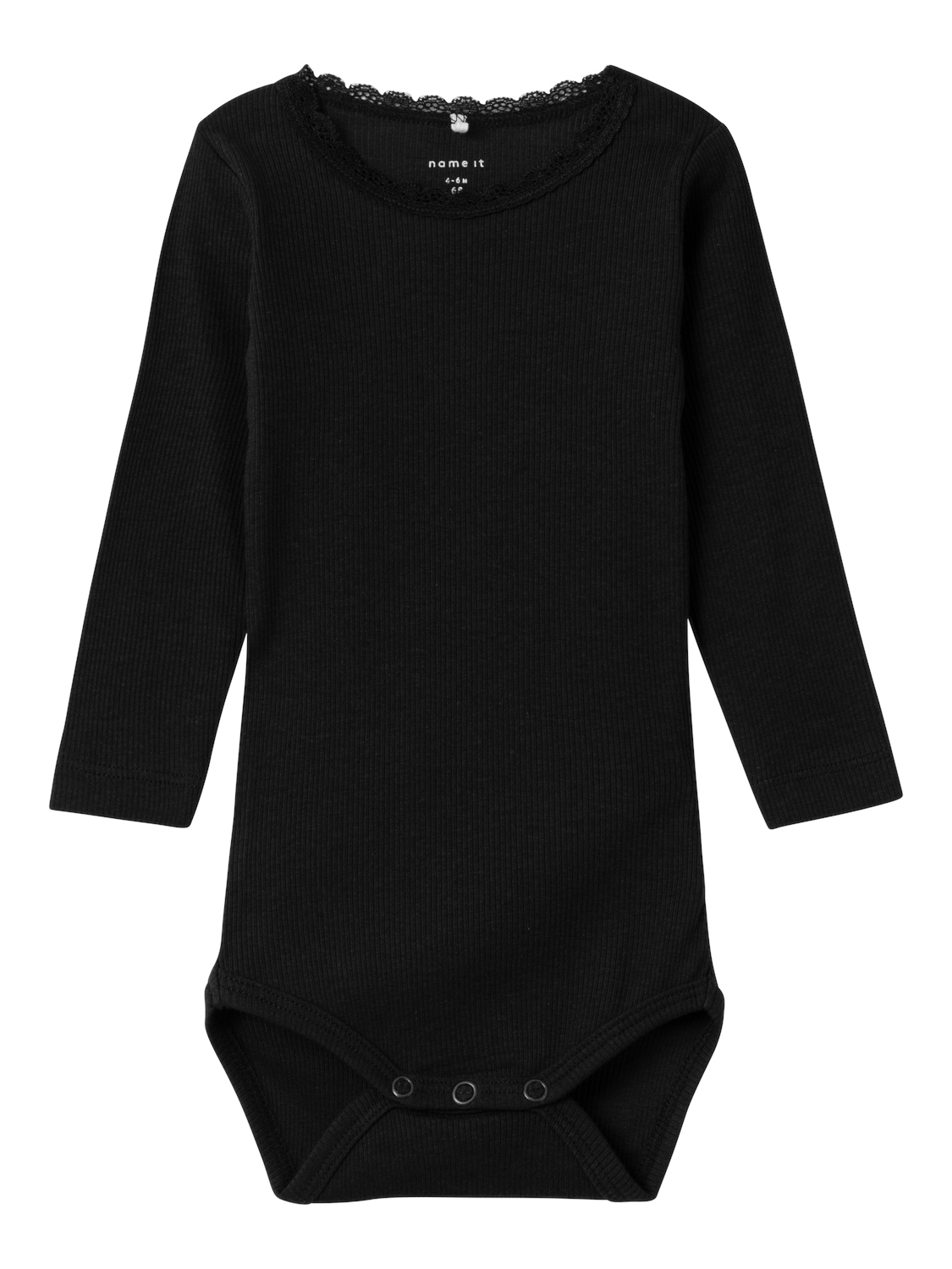Langarmbody NAME IT "NBFKAB LS BODY NOOS", Baby, Gr. 80, N-Gr, schwarz, Jersey, Obermaterial: 57% Baumwolle, 38% Modal, 5% Elasthan, unifarben, normal, Rundhals, Bodys Image