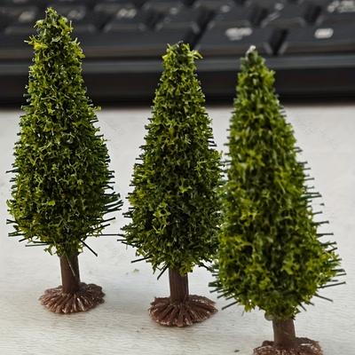 TEMU 5pcs Mini Cedar Christmas Tree Models - Green Flocked, Plastic, No Container, Ideal For Tabletop Holiday Decor, Seasonal Home Decoration | Flocked Trees | Artificial Christmas Trees Image