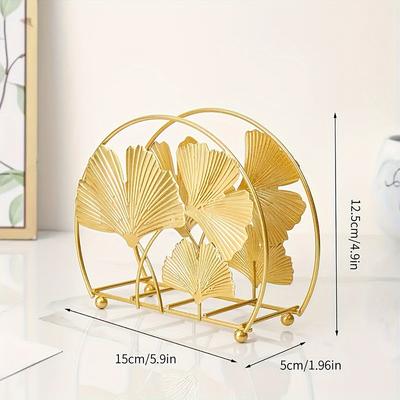 TEMU 1pc Elegant Golden Napkin Holder - Freestanding, Multifunctional Paper Towel Dispenser With Leaf Design For Coffee Shops, Hotels, Bars, And Home Image