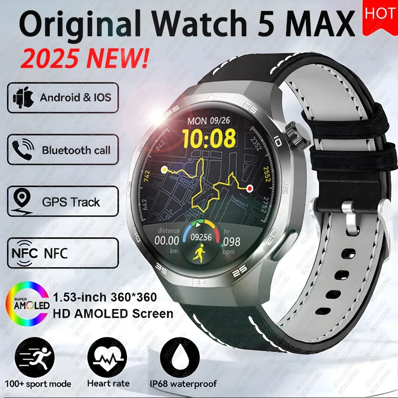 2025 neue Für Huawei Uhr 5 MAX Smart Uhr AMOLED Bildschirm NFC GPS Tracker Bluetooth Anruf Gesundheit Wasserdichte Smartwatch männer Frauen Image