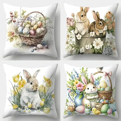 Osterkissenbezüge, lebendige Hasen, Ei-Druck, quadratischer Kissenbezug mit Reißverschluss für Wohnzimmer, Stuhl, Sofa, Schlafzimmer, Dekorationen Image