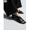 Modedesignerin neue Sommer Frauen Split Leders andale Slip-On Open Toe schwarze Freizeit schuhe Vintage Block Chunky Heels Sandalen
