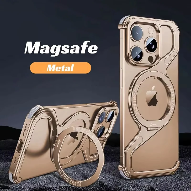 Custodia per telefono MagSafe con struttura in metallo a forma di Z per iPhone 16 15 14 13 Pro Max 16Plus Custodia antiurto con supporto magnetico senza telaio in alluminio