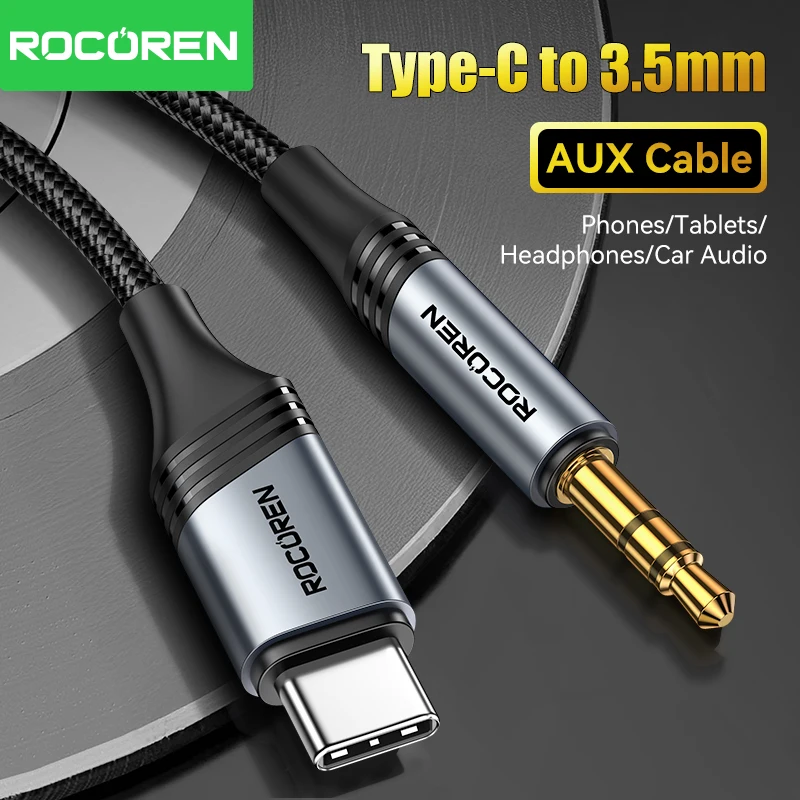 Rocoren Typ C auf 3,5 mm AUX-Kabel, 3,5 mm Klinke, Stecker auf Stecker, Hi-Fi-Sound, Kopfhörer-Adapter für Handys, Laptops, Tablets, Audiokabel Image