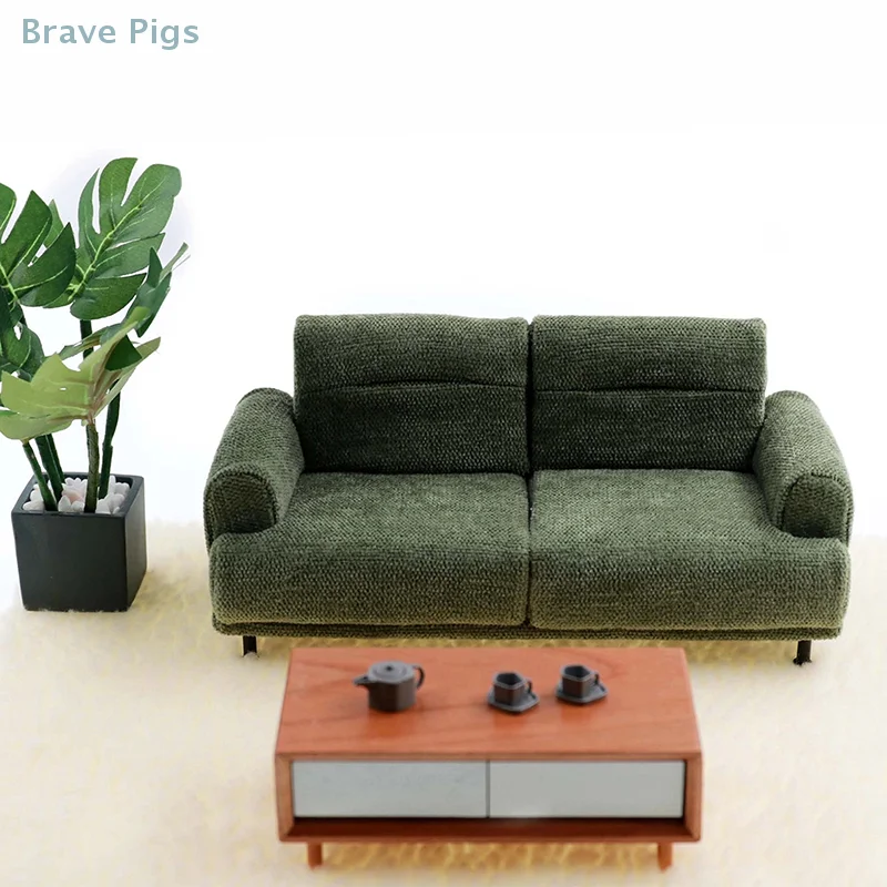 1:12 Mini Doppel Sofa Europäischen Stil Simulation Miniatur Wohnzimmer Möbel Puppenhaus Dekor Image