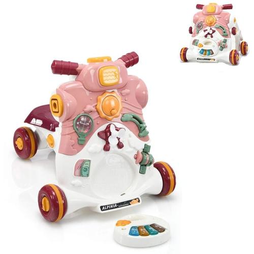 Costway - 3 in 1 Lauflernwagen mit Lichtern und Musik, Lauflernhilfe & Rutschauto & Spielbrett,